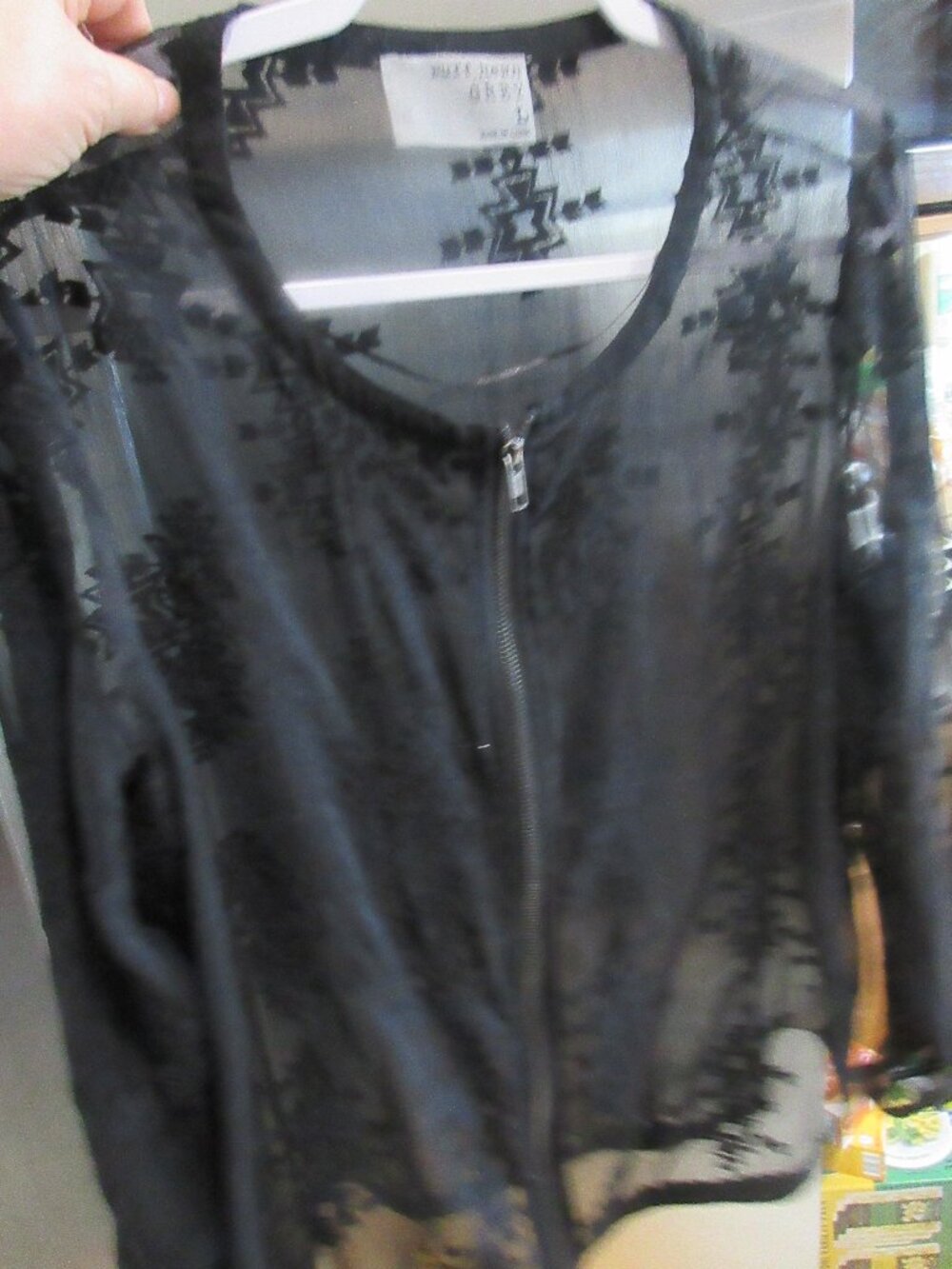 RUFF HEWN Woman's Lace & Sheer Zipper jacket black L